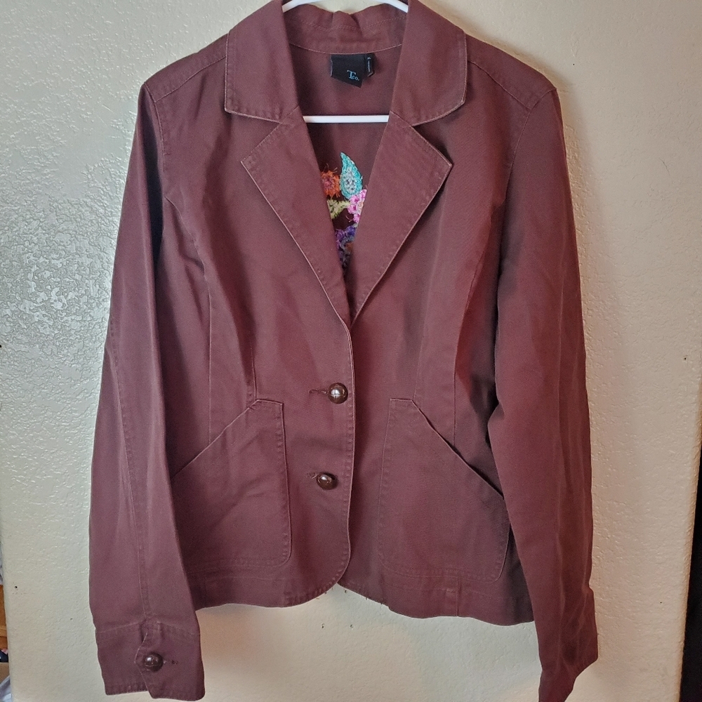 T.Co. Floral Boho Button Burgundy Jacket XL